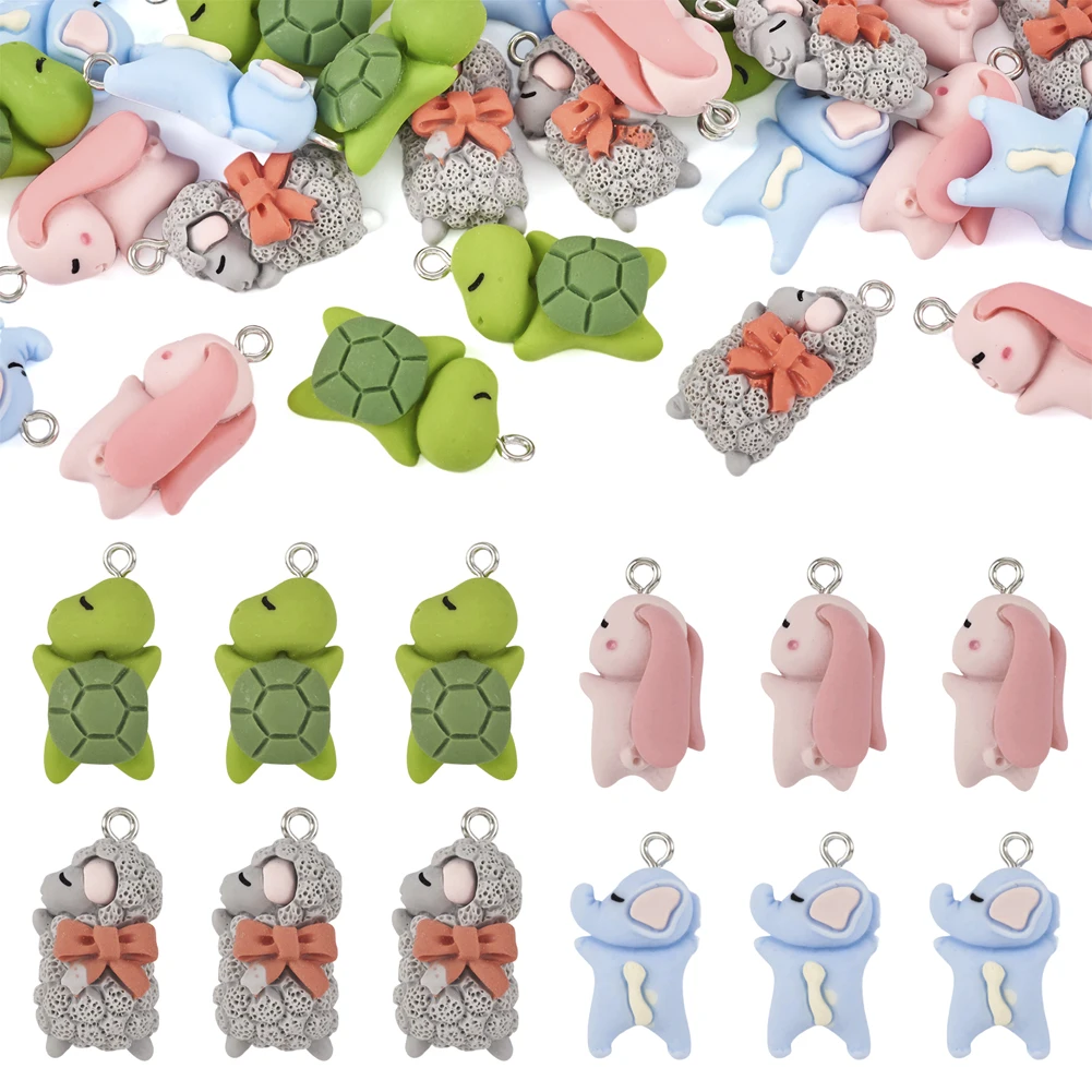 

16-24Pcs Kawaii Resin Cartoon Animal Charms Rabbit Elephant Tortoise Sheep Keychain Earrings Charms Diy Jewelry Making