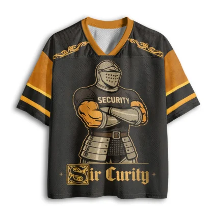 Funny Security Knight Graphic Mesh Football Jersey Men Sir Curity Letter Print V Neck Short Sleeve Oversized Tops