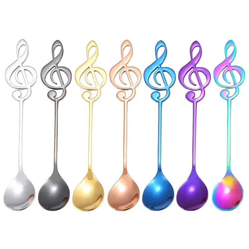 10PCS 304 Stainless Steel Musical Notes Coffee Spoon Stirring Cup Spoon Music Stick Ice Cream Gift Spoon Kitchen Accessorie view 3