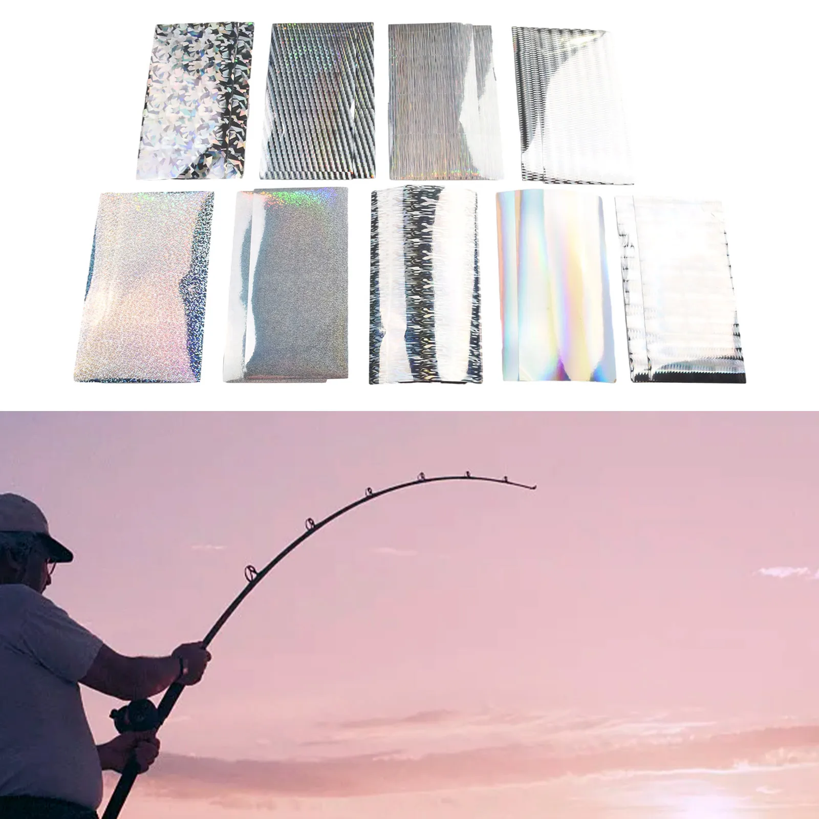 18PC Fish Scale Lure Tapes 20x10cm Flasher Dodger Baits Lure Making Fly Reflective Holographic Fishing Sticker For DIY Fish Skin
