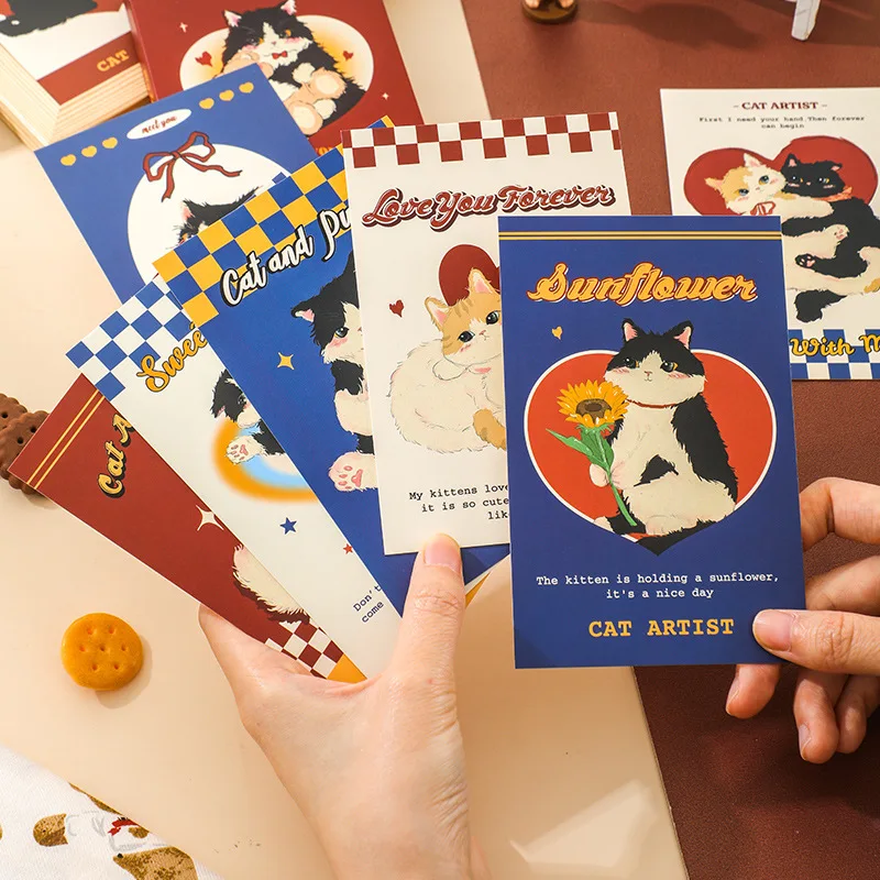 30 ورقة من سلسلة فنان القطط، بطاقات بريدية لطيفة كيتي آند بير، بطاقات رسائل تهنئة ذاتية الصنع، مستلزمات مكتبية للطلاب