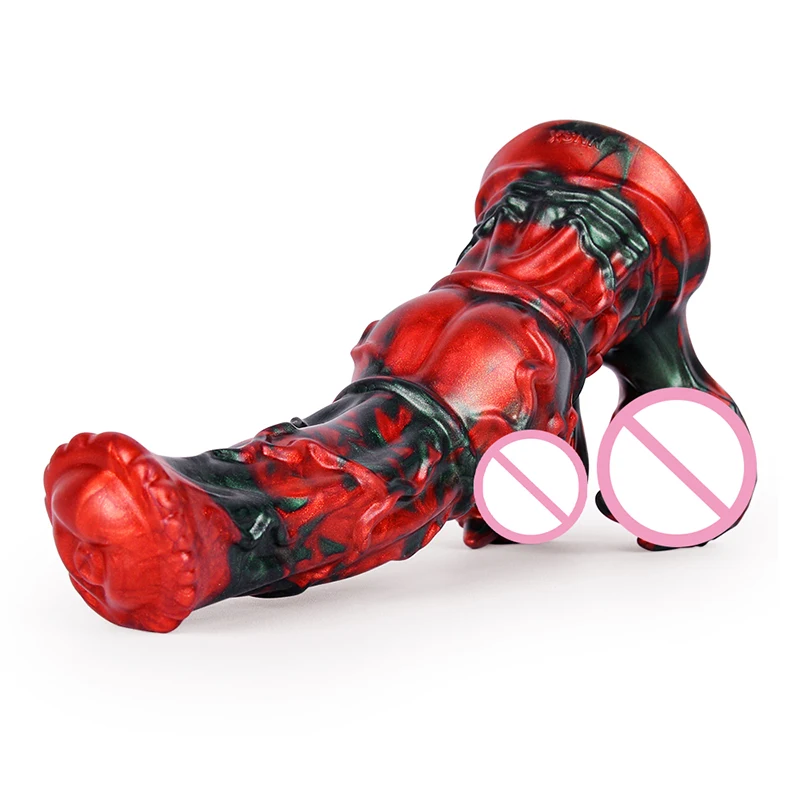 25.5*6.8cm Devil Horn Testis Horse Dildo Monster Penis Fake Dick Big Cock Women Masturbator Adult Sex Toy for Pussy Anal Sexshop image 4
