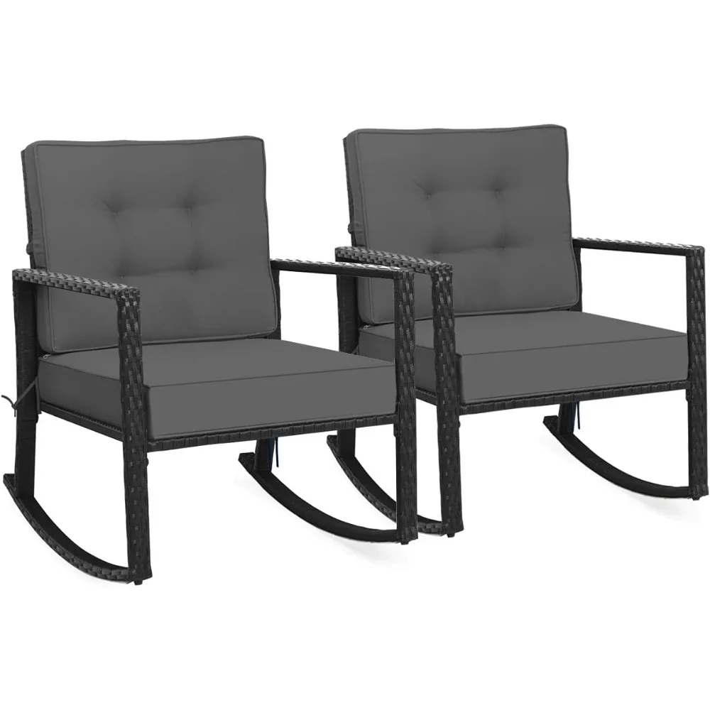 

2 Pieces Wicker Rocking Chairs, Outdoor Glider Rattan Rocker Chair with Heavy-Duty Steel Frame, Patio Wicker Furniture Seat wit