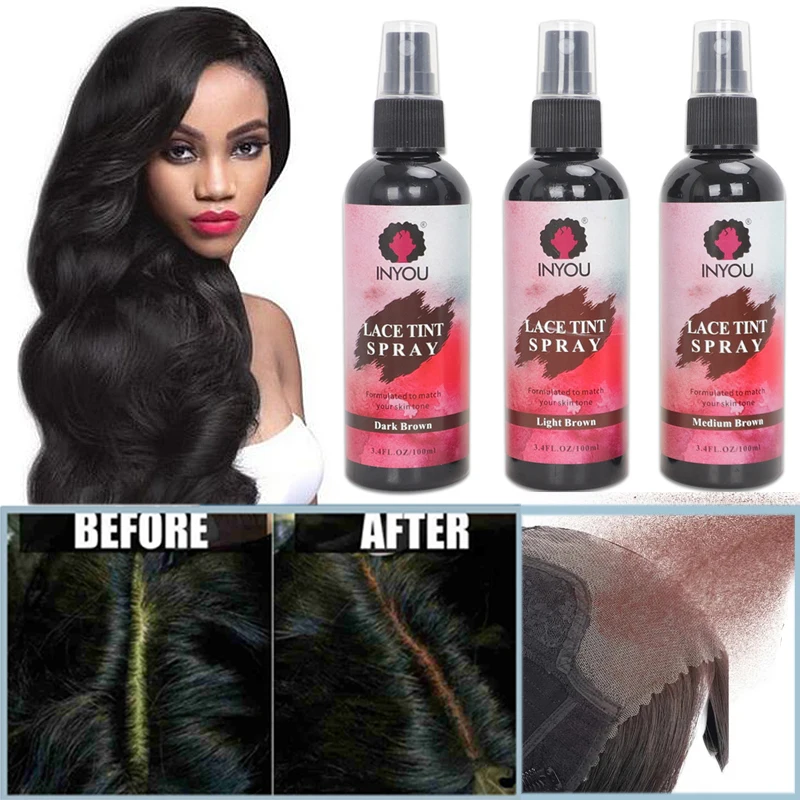 

100ML lace Tint Spray For Lace Wigs Dark Brown Midium Brown Light Brown Lace Tint Spray For Closures, Wigs And Closure Front