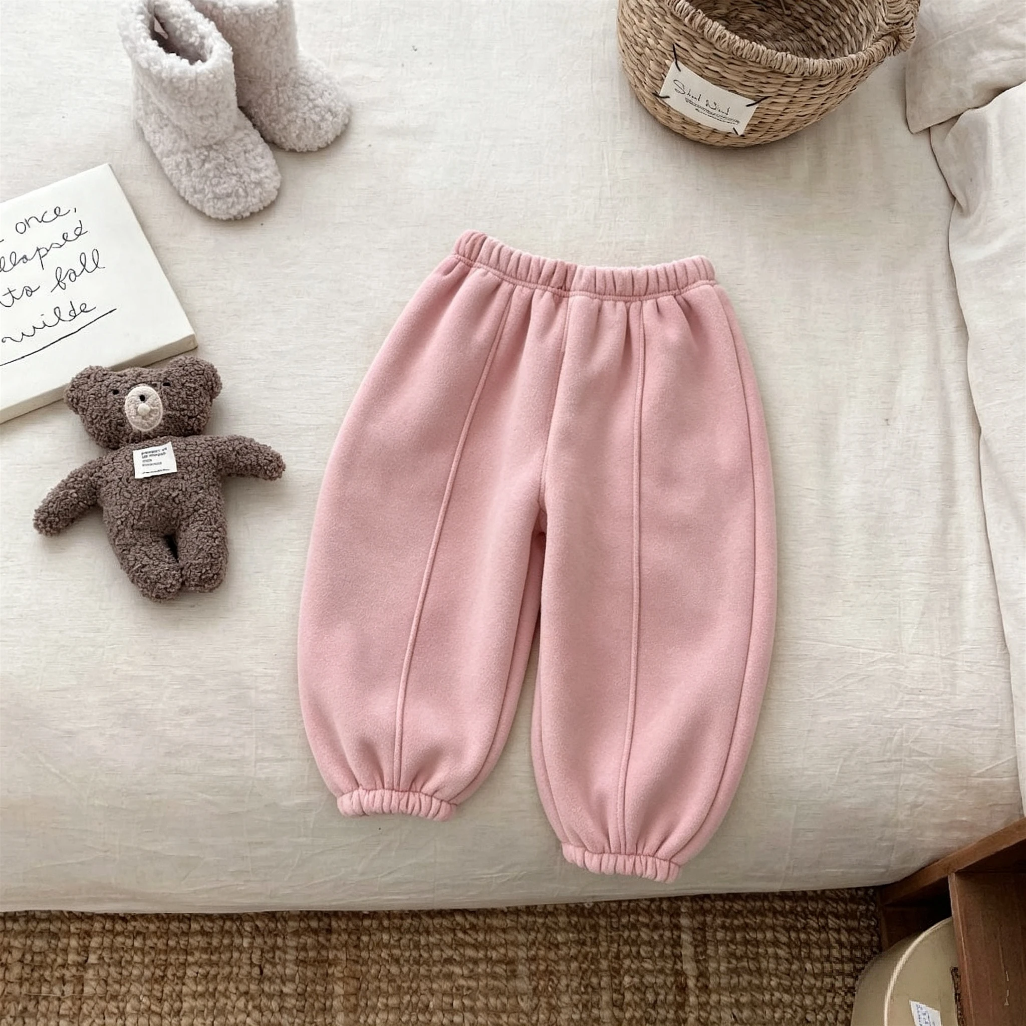 2026 New Autumn Winter Thicken Trousers Korean Solid Color Fashion Baby Girl Boy Casual Pants Kids Warm Versatile Sweatpants