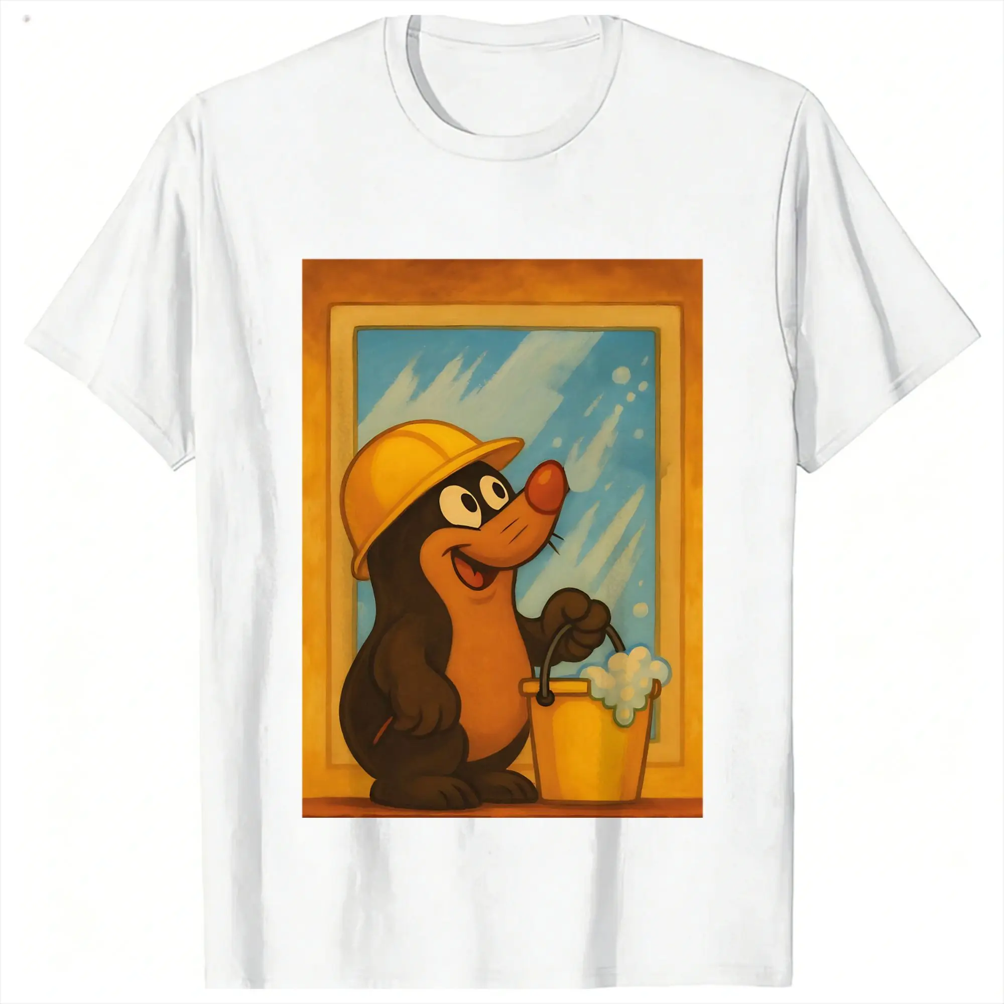 Czech Cartoon Krtek Mole cleans the windows T-Shirt Summer Funny T-Shirts Cotton Harajuku Tee Shirt For Man Short Sleeve Tees