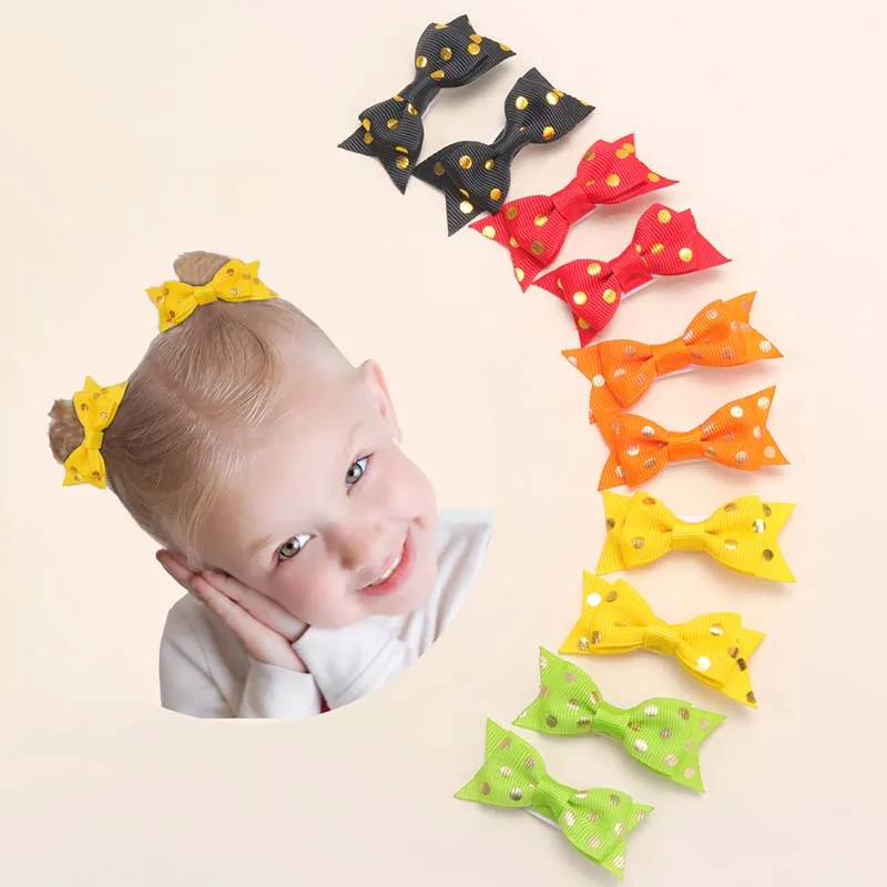 

ncmama 10Pcs Ribbon Bow Hair Clip for Toddler Girls Cute Double Dot Foil Stamping Bowknote Hairpin Kids Headwear Hair Accessorie