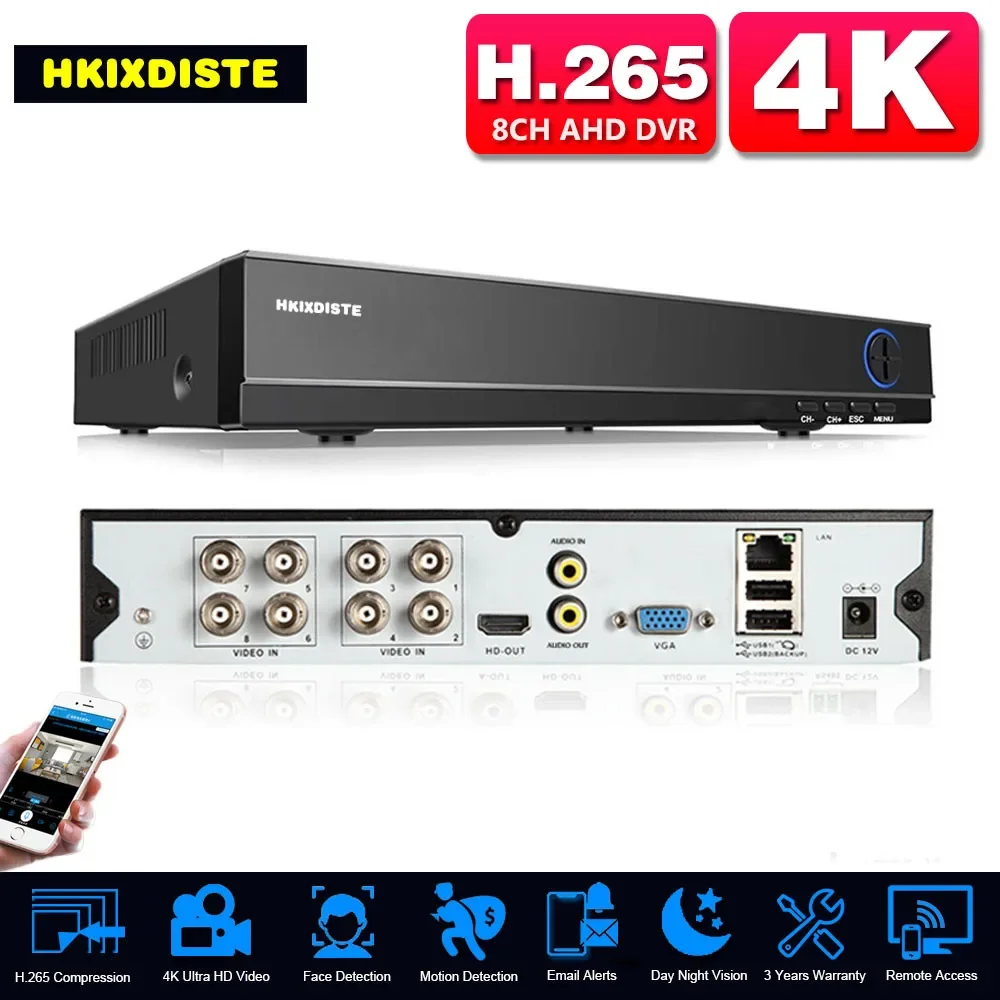 8 Channle 4K hybrid 6 in 1 NVR TVI CVI AHD CCTV DVR Recorder P2P 8MP XMEYE security Surveillance Recorder 8CH DVR System 4CH 5MP