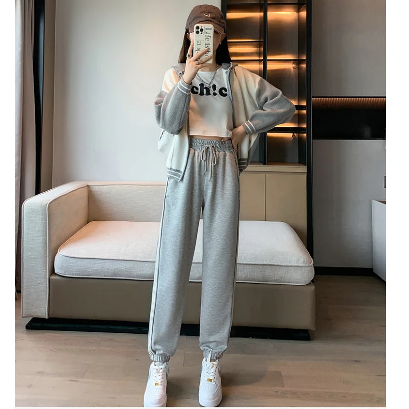 

Fashion New Women's Pants Korean Version Large Sport Loose Banana Pants Grey Casual Women's Drawstring Straight Leg Pants Autumn