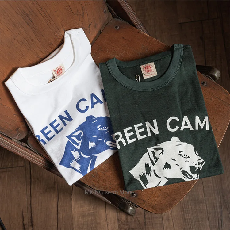 

Нет на складе ЗЕЛЕНЫЙ CAMP Cheetah Винтажная мужская футболка с коротким рукавом из плотного хлопка с круглым вырезом