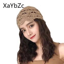 Handmade Crochet Lace Hollow Head Hat Spring and Summer Retro Casual Turban  Fashion Melon Leather Mesh Cap