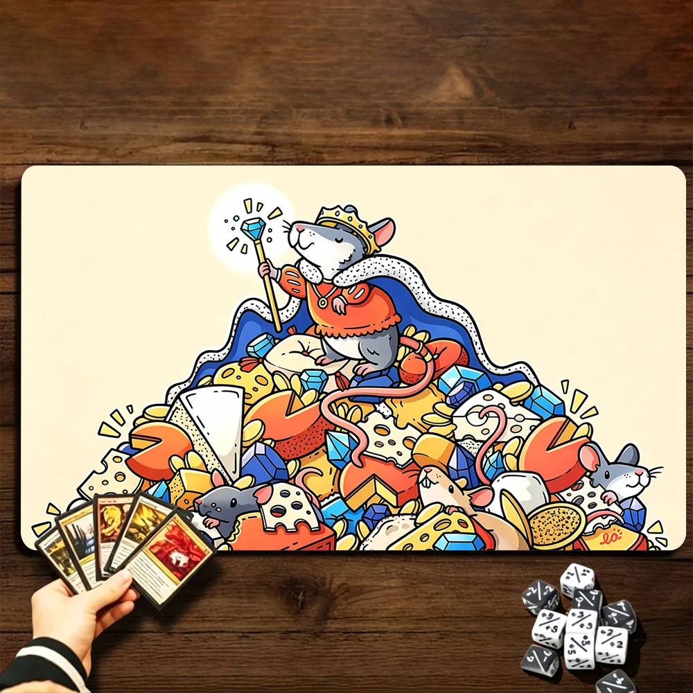 Cute Rat King TCG Playmat Magic Playmat Gathering Gaming Mat with Stitched Edge Anti-slip base 60X35cm Trading Card Game