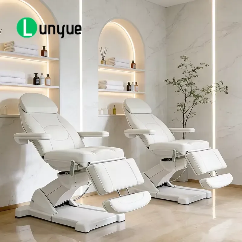 White 4 Motor Electric Rotating Massage Bed Modern Facial Beauty Eyelash Furniture Medical Clinic Spa Treatment Table