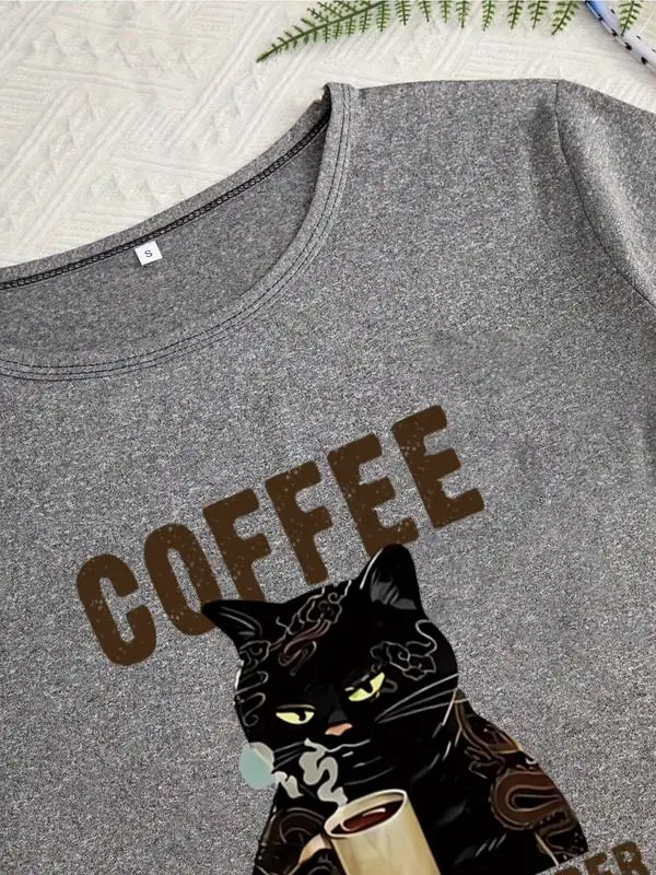 Pigiama da donna con stampa di gatti dei cartoni animati, collezione di indumenti da notte in 3 pezzi, indumenti da notte aderenti casual per tutte le stagioni, salotto confortevole