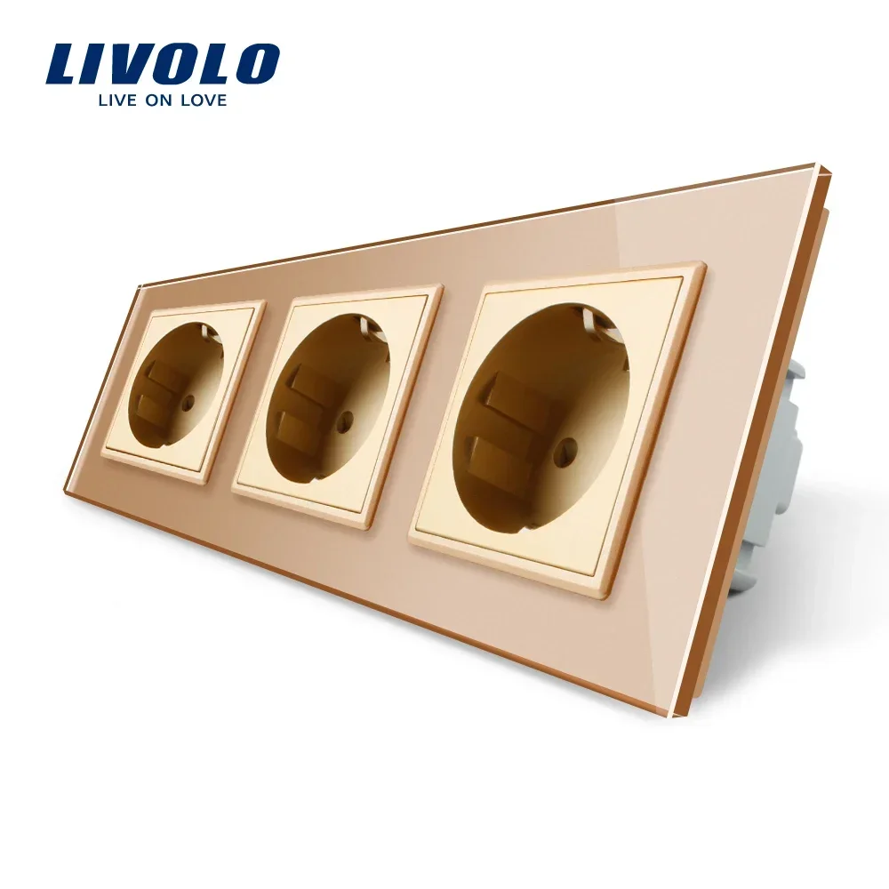 Livolo EU Standard Triple Wall Power Socket Crystal Glass Panel Manufacturer of 16A Smart Home Automatic CE ROHS 220V-250V