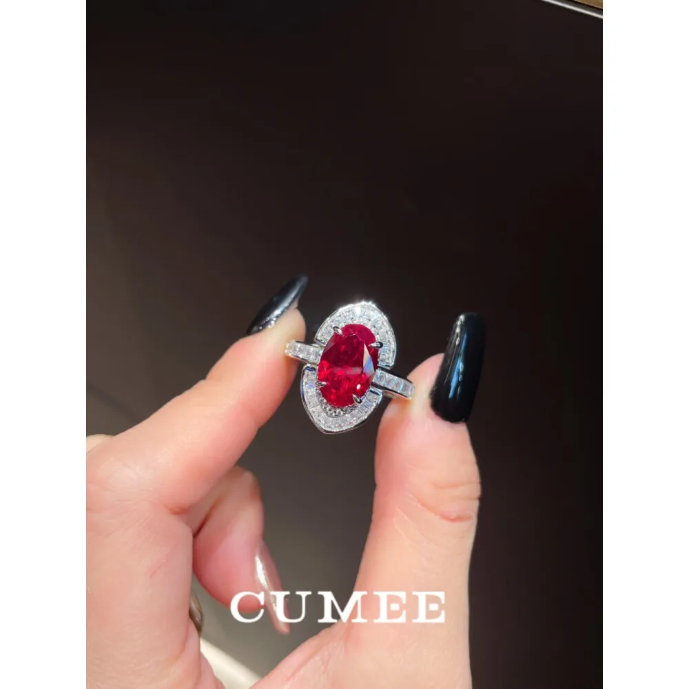 CUMEE. Brand Design Fashion Women's Ring Cultivated Synthetic Red Gemstone Ring Silver Plated Gold US Size 5-9