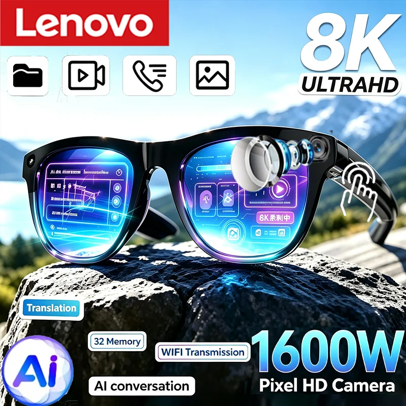 Lenovo HOT AI Smart Recording Glasses 8K AI Translation Chat Logging Hand Free Calling Music Playback Smart gafas con cámaras 4k