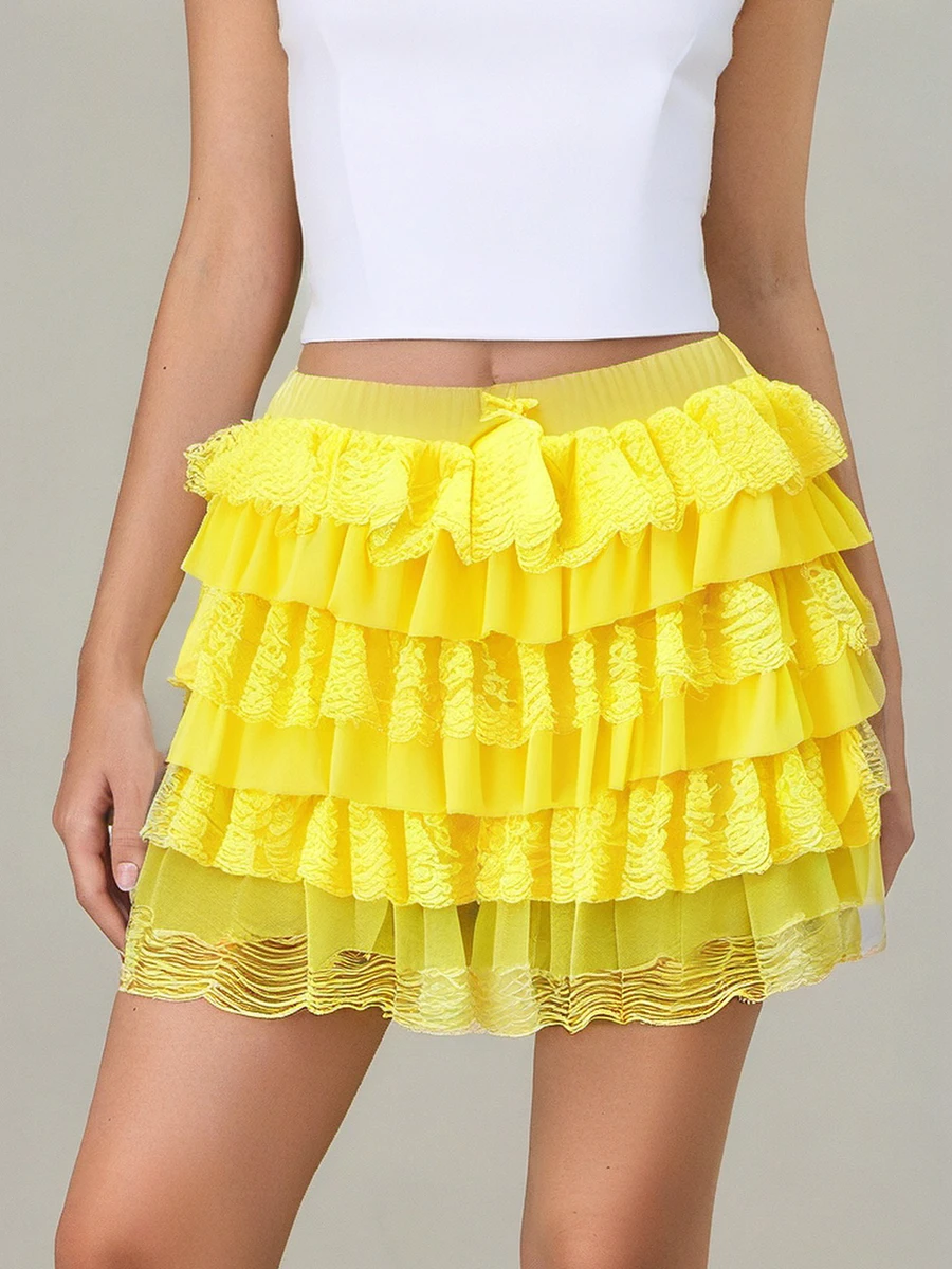 Women's Fashion Shorts Sweet Bow Lace Ruffles Elastic Waist Short Pants Summer Casual Shorts