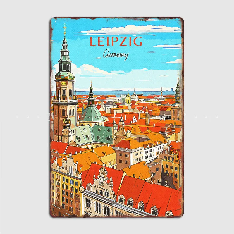 

Сценический постер в виде места для путешествий в Лейпциге, металлическая вывеска на заказ, жестяная настенная комнатная ретро-кухня, украшение для гостиной, домашний декор