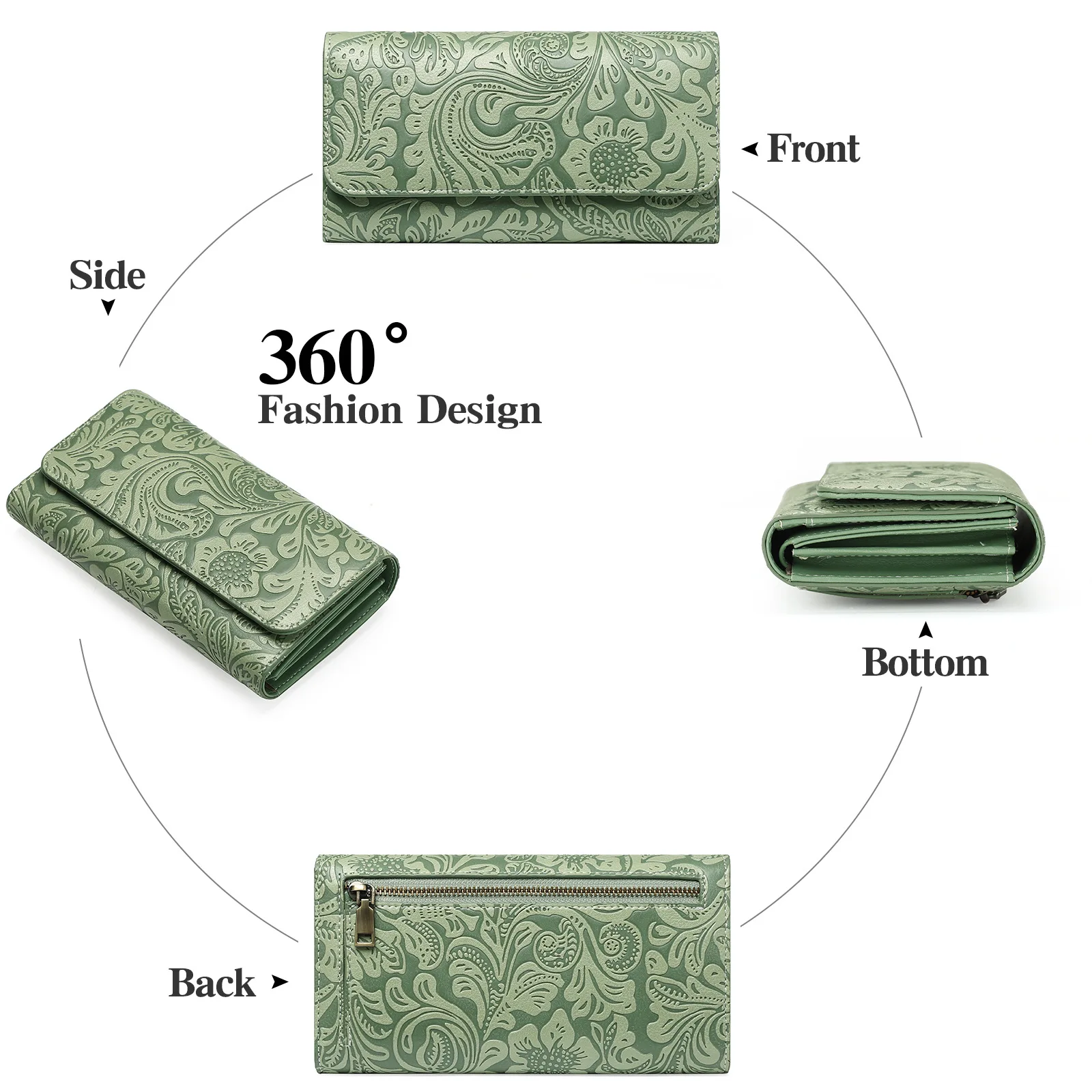 Nieuwe lange drievoudige damesportemonnee met reliëfpatronen, trendy en modieuze portemonnee, clutch met grote capaciteit voor buitenlandse handel