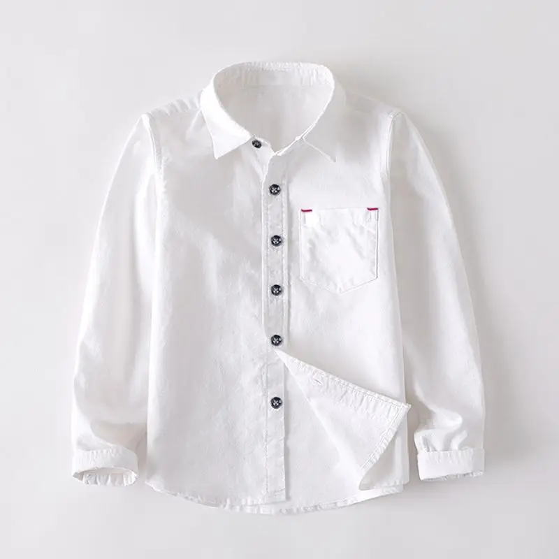 2026 Spring Boys White Long Sleeve Shirt Kids Formal Dress Shirt Student School Uniform Top Children Cotton Blouse