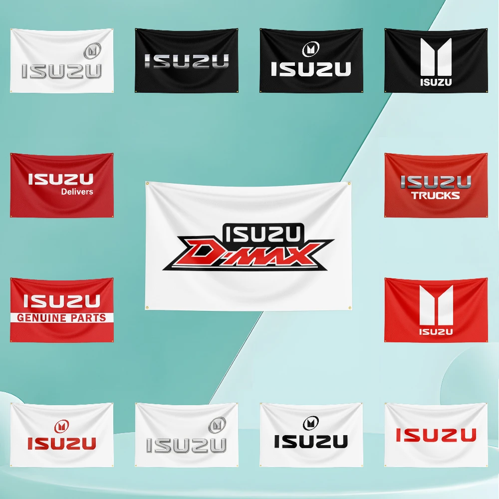 

I-Isuzus Car Flag Banner 3ft x 5ft Polyester with Brass Grommets HD Printing Exhibition, Racing, Car Fans, Porch, Garage Decor