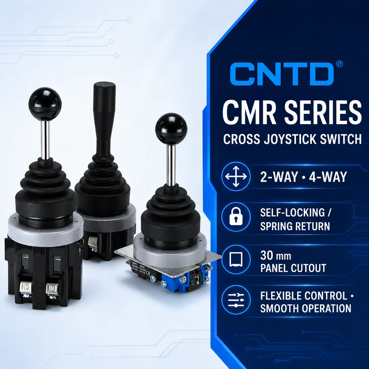 CNTD 30mm high-quality Joystick Switch Momentary self reset spring return latching wobble stick Monolever Cross Switch CMR-301