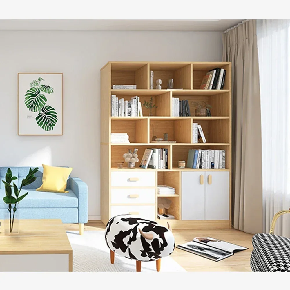 Modern Living Room Tall Bookcase Book Shelf Wooden Library Bookshelf with Doors Book Case Design Furniture