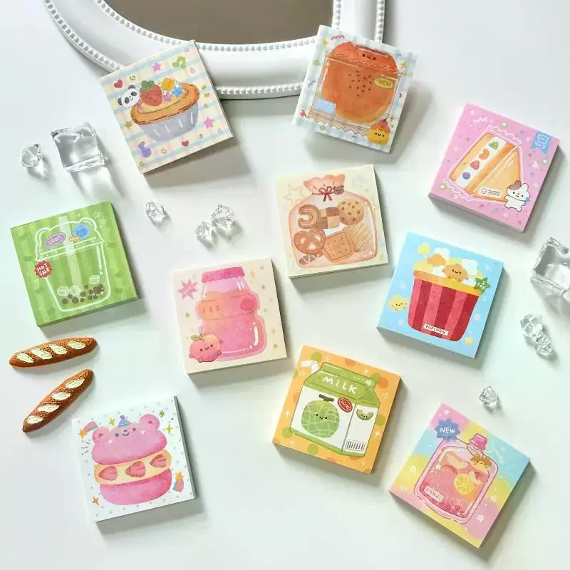 3Pcs Cute Cartoon Food Series Memo Sticker Message Paper DIY Non Sticky Message Notes Handmade Materials Scrapbook Decoration