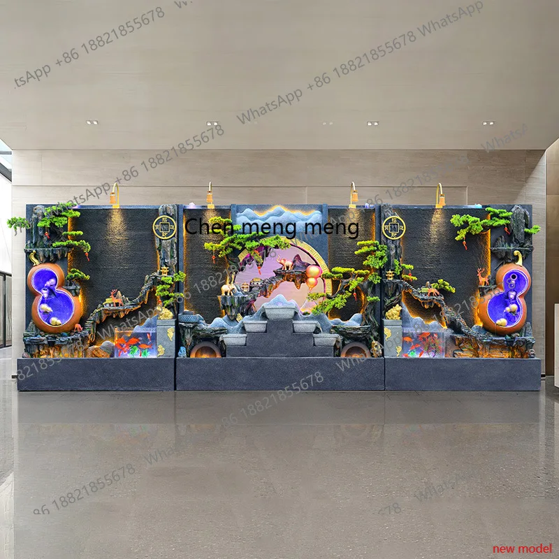 h178Large water curtain wall, partition rockery fountain, landscape courtyard outdoor lucky feng shui wheel ornament