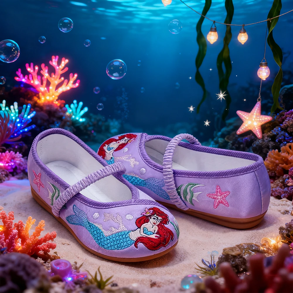 

Детская обувь для костюмированной вечеринки с русалкой, туфли на плоской подошве с вышивкой, обувь для рождественской вечеринки, удобная обувь принцессы для девочек