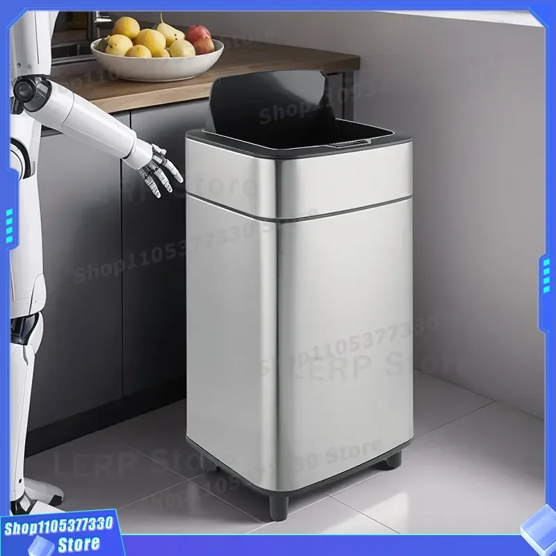 Smart Induction Trash Can Automatic Sensor Lid Stainless Steel Waste Bin for Kitchen Bathroom Bedroom Household Garbage