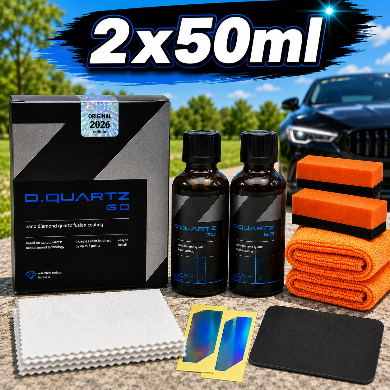 DQUARTZ GO 50ml Kit Nano Diamond Quartz Fusion Ceramic Coating for Car Care Enhanced Protection Gloss Increase Surface Hardness