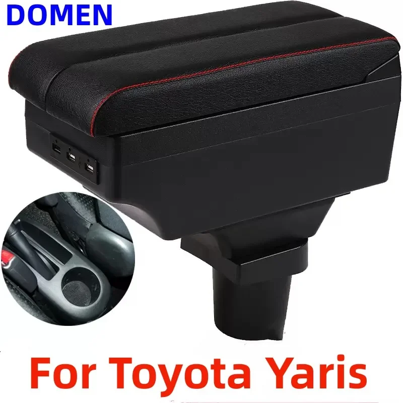 

For Toyota Yaris Armrest box Central Store Content With Retractable Cup Hole Large Space Dual Layer USB Charging