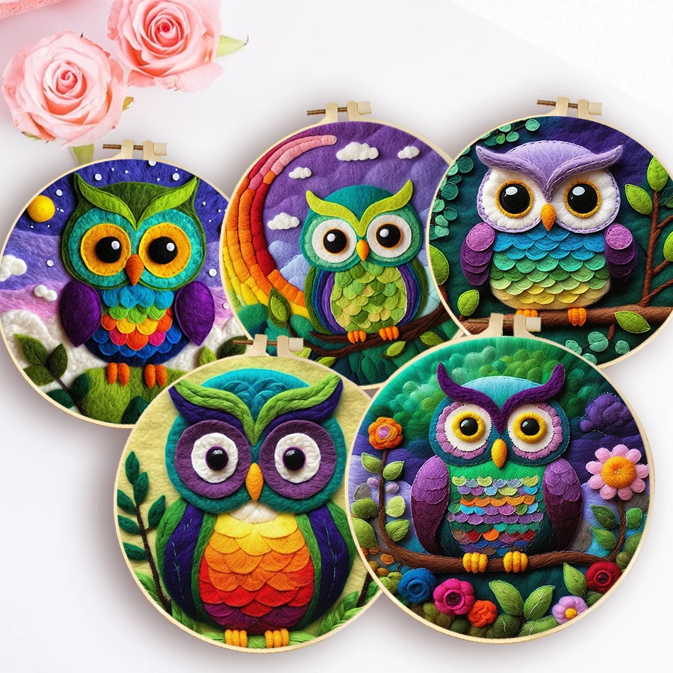 Painting DIY Wool Embroidery Kit Owl DIY Wool Needle Felt Picture Kit Diy Aninal Felt Crafts Package Felt Needle For Mom Gift