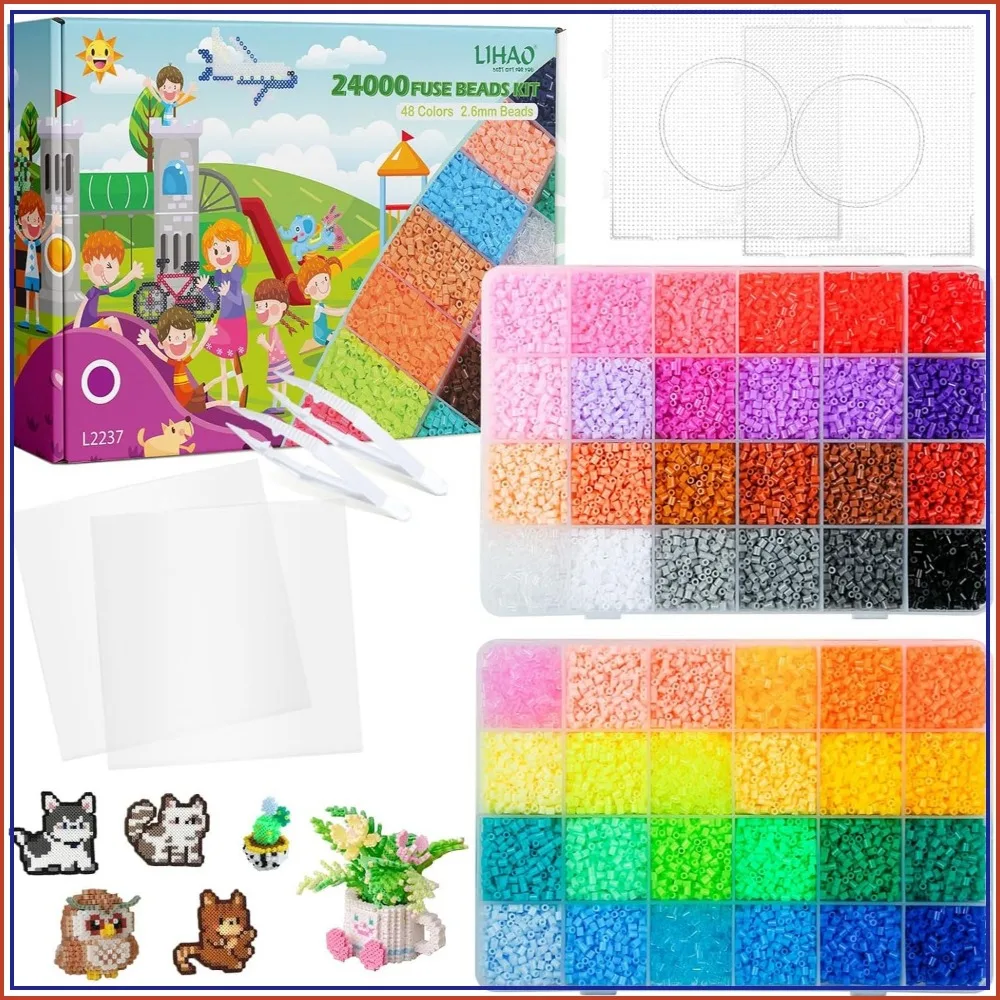 24000 Pcs 48 Colors Mini Fuse Beads Kit 2.6mm for Crafts Ironing