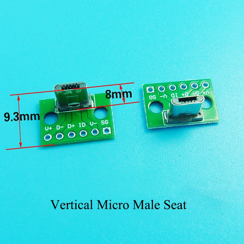 USB 2.0 Micro-Stecker Vertikaler Anschluss PCB-Konverter-Adapterplatine 180 Grad Vertikal 5 Stück Quadratisch – Detail 3