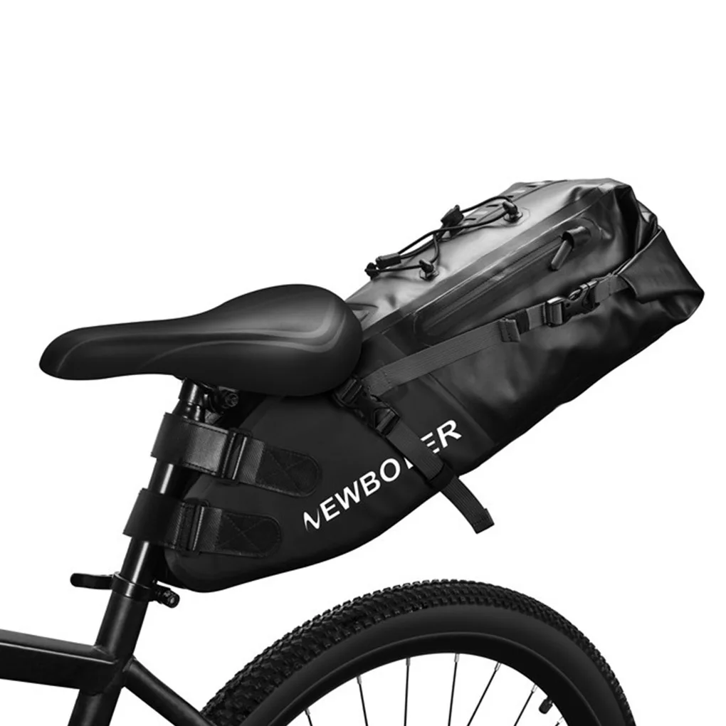 NEWBOLER Oxford Cloth Bike Saddle Bag Portable PVC Large Capacity Outside Bicycles Saddlebag Tool Pouch  Black 10L