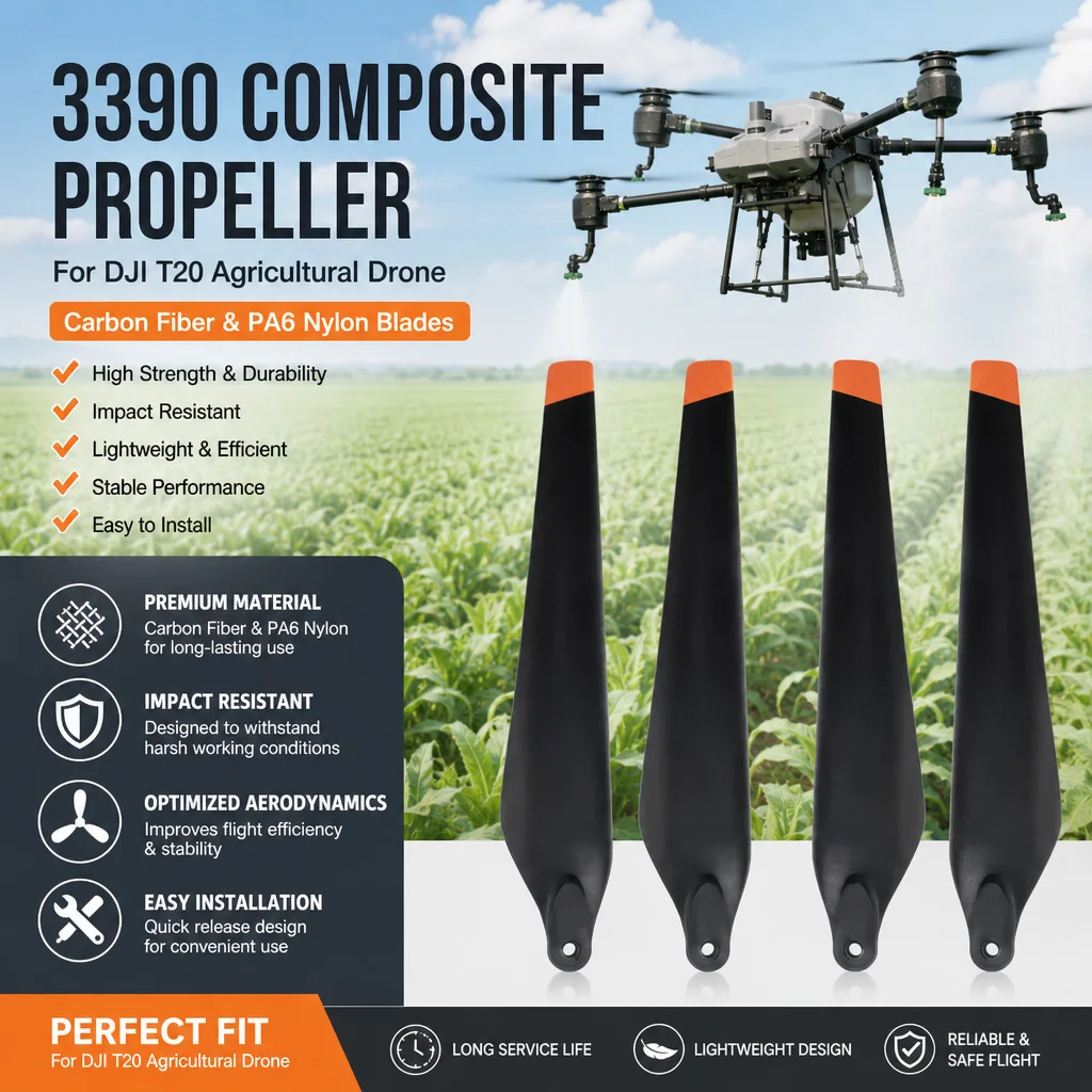 Composite Propeller 3390 for DJI T20 - Carbon Fiber & PA6 Nylon Blades, Durable & Impact Resistant for Agricultural Spraying