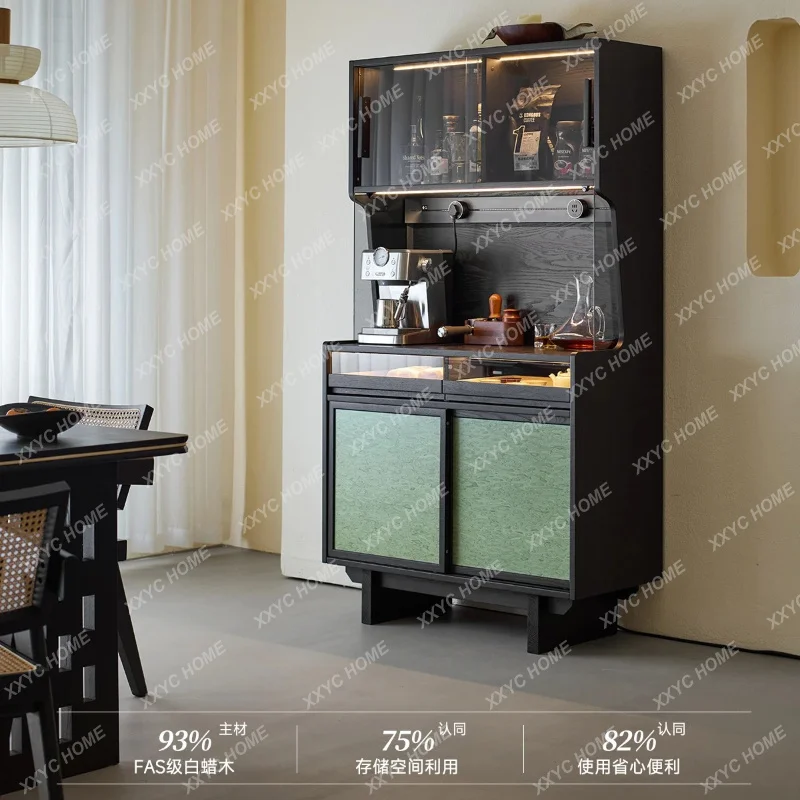 XXSandalwood Green Ridge Retro Sideboard Wall-Mounted Integrated Storage Cabinet Wine Cabinet Tea Cabinet Black Solid Wood