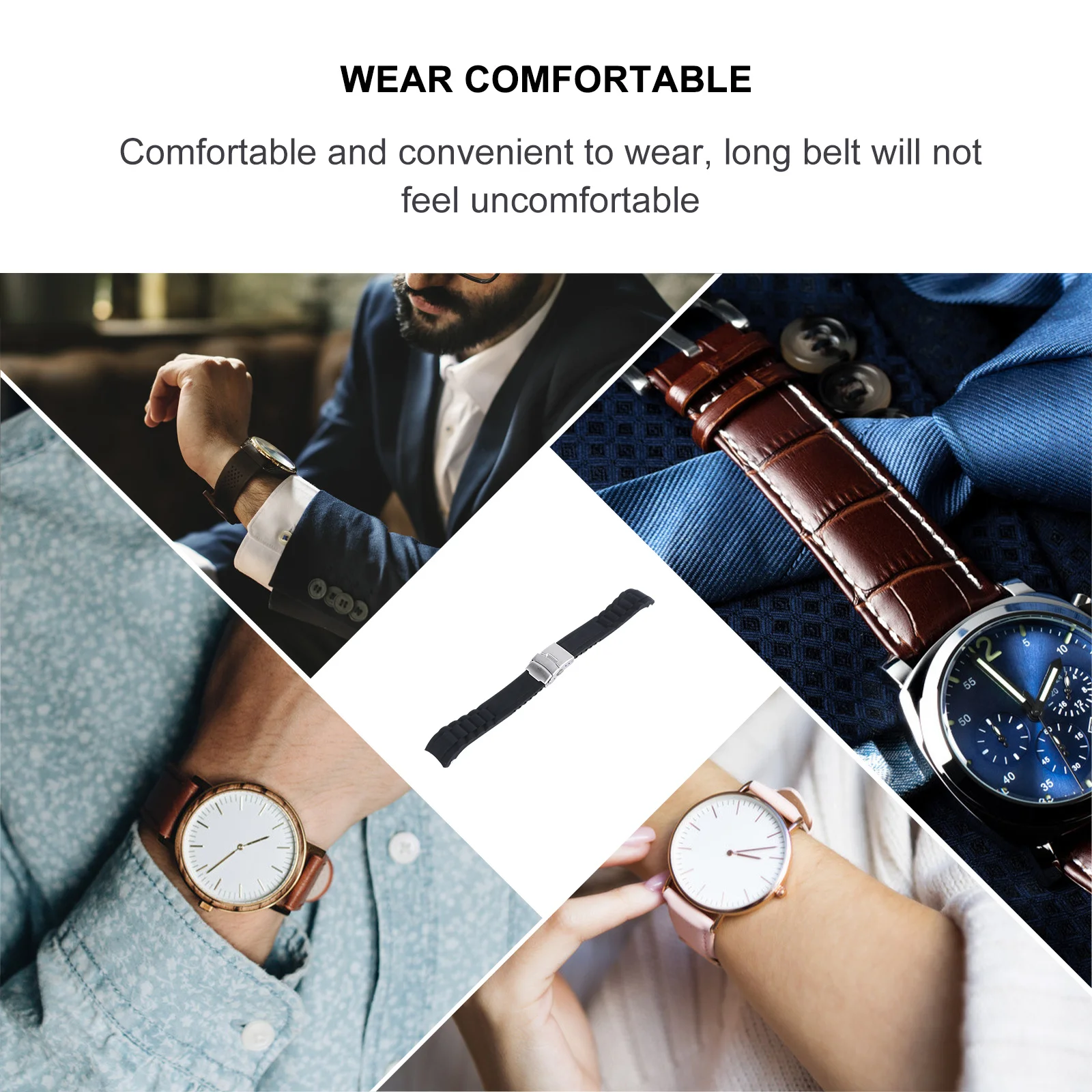 

20Mm Deployment Buckle Silicone Watch Strap for Men Elegant Lightweight Replacement Band Smooth Edges Comfortable Skin-Friendly