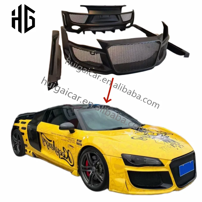 

Upgrade Facelift R8 Body Kit Front Bumper Assembly Side Skirts Rear Bumper for Audi R8 Regula Fiberglass Material Bodykit