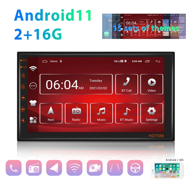 2Din Android 7Inch Car Multimedia Player Stereo Radio Receiver GPS Tape Recorder For Nissan Hyundai Kia