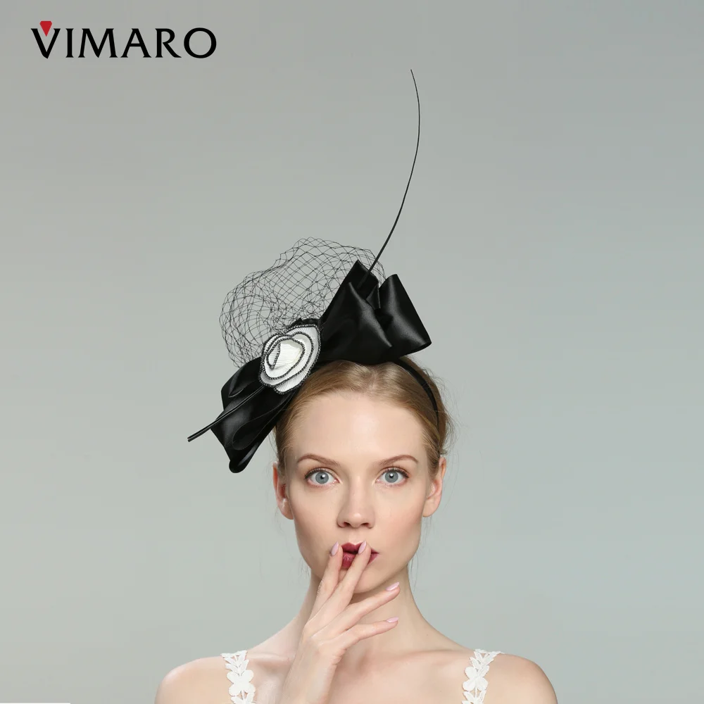 VIMARO Black Satin Fascinators for Women Elegant Headbands Fascinator Hats for Women Wedding and Church Derby Hat Women