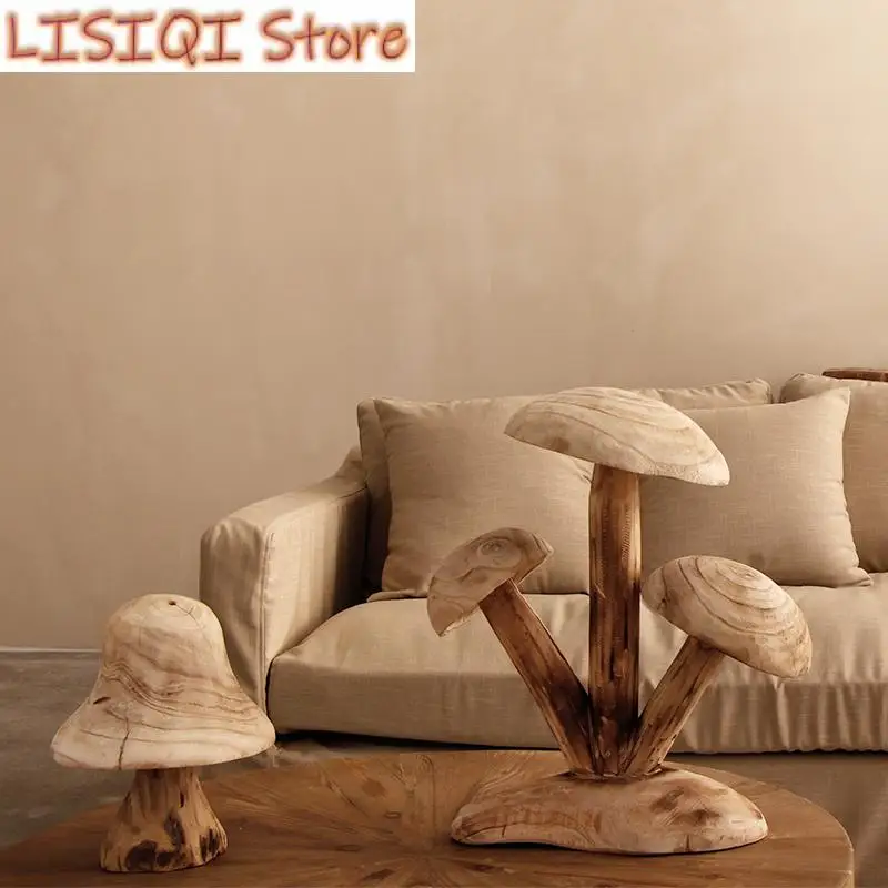 

New Wooden Mushroom Pendant Handmade Natural Wood Desktop Furnishing Articles Simulation Plant Decorative Figurines Decoration