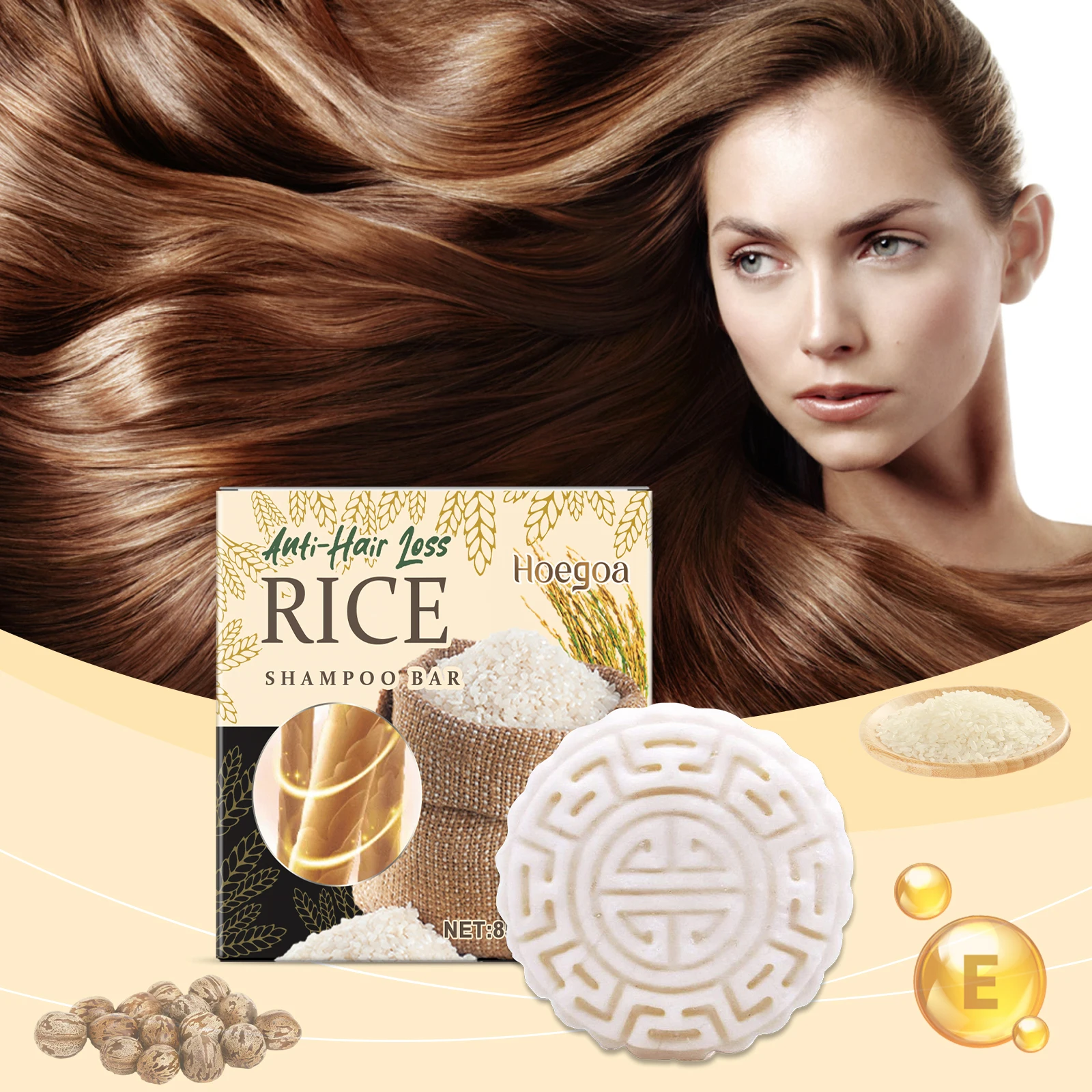 Rice Shampoo Bar Repair Damaged Hair Care Nourishing Scalp Improve Frizzy Split Ends Anti Dandruff Oil Control Hair Growth Soap