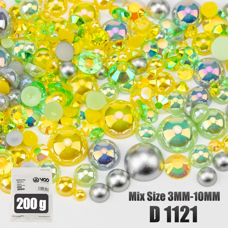 VDD 200g Großhandel Mix Größe Halbrunde Perlen ABS Flatback Perlen Harz Farbe AB Strasssteine zum Basteln DIY Nail Art Dekorationen – Detail 24