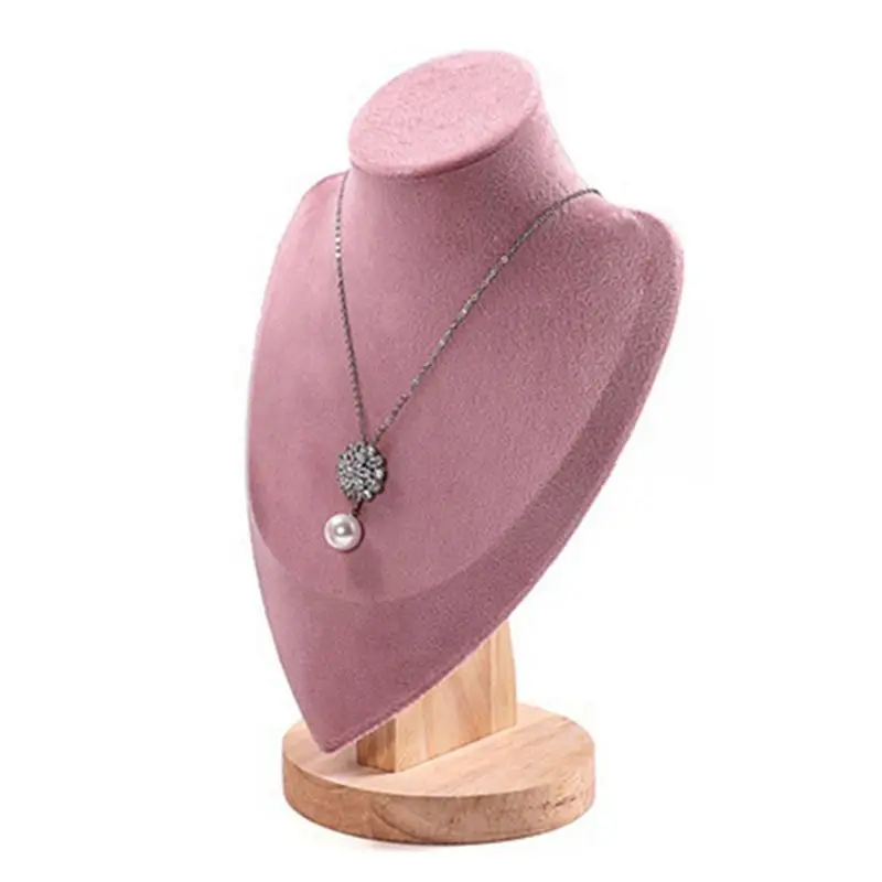 DT19 2X Jewelry Display Stand, Pendant Earrings Necklace Mannequin Wooden Base Chain Holder for Shop Showcase Decor