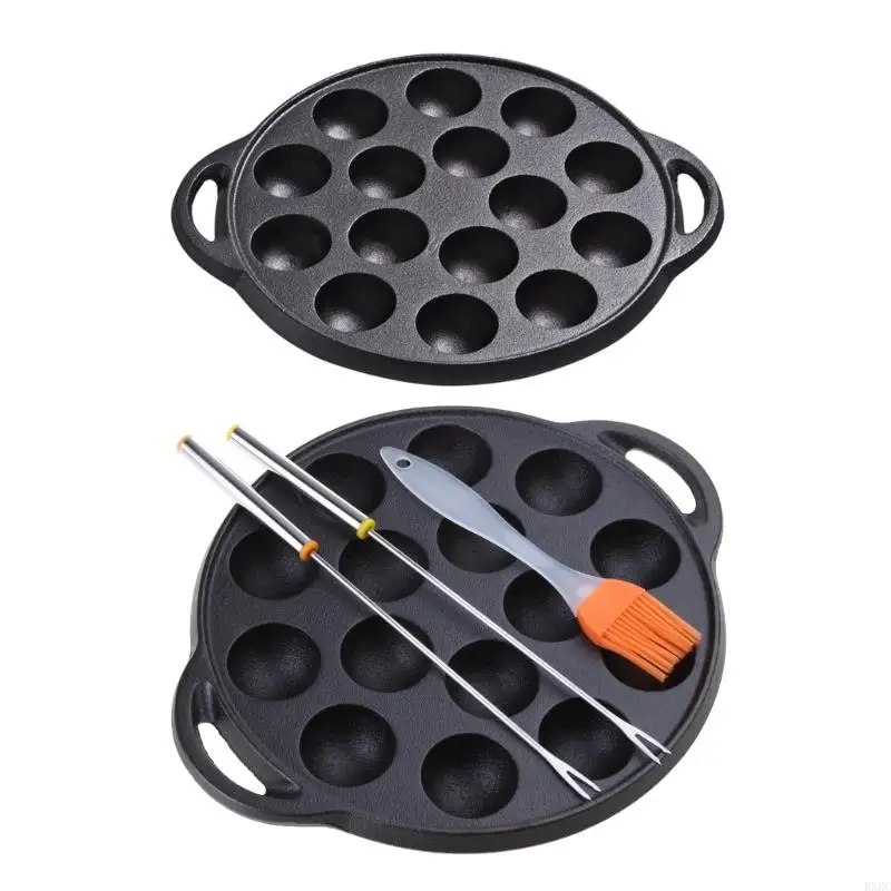 

KXRC Cast Iron Takoyaki Pan Nonstick Grilling Pan Cooking Plate Takoyaki Maker with 15 Compartment Holes for Baking Cooking