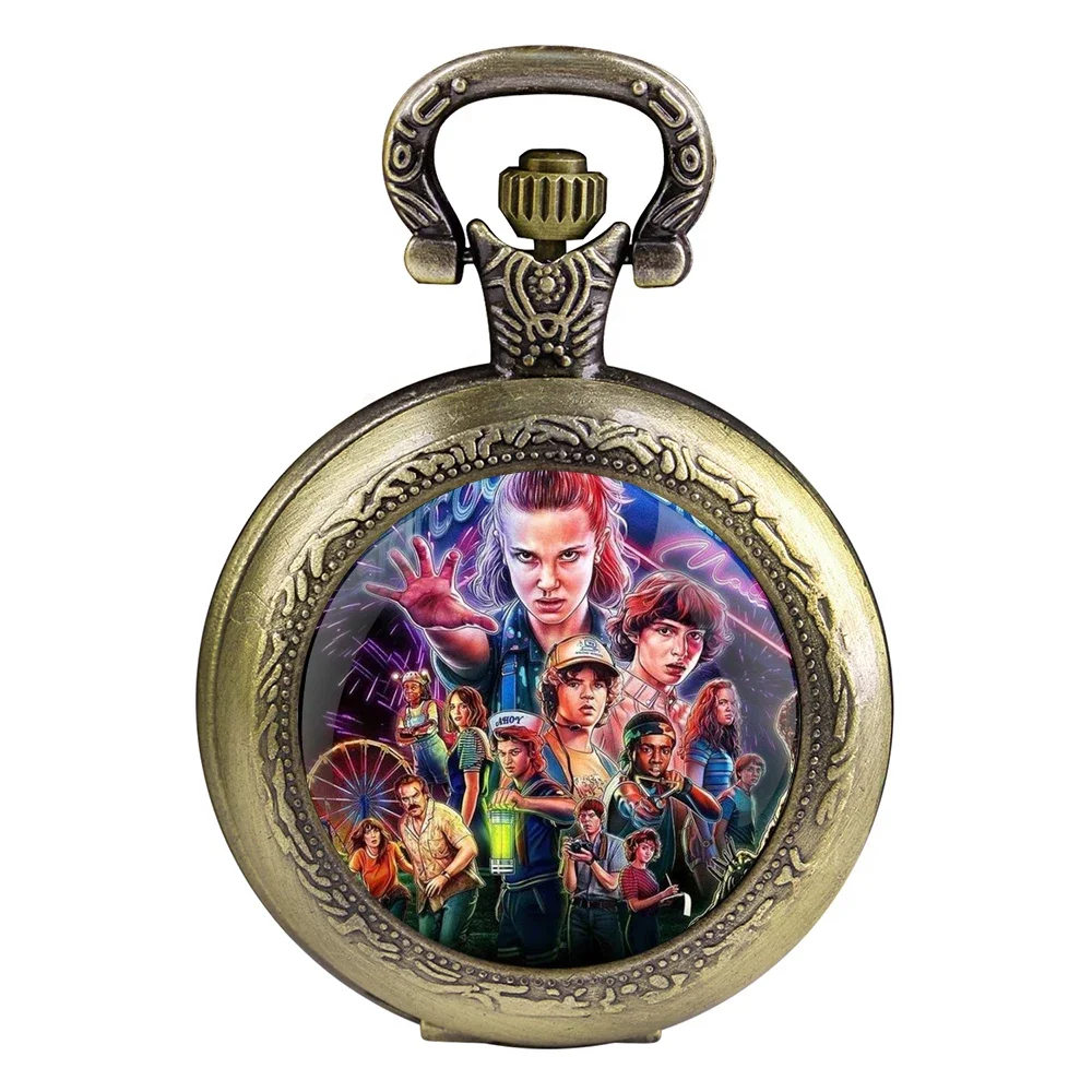 Personalized Character Set Black Dome Glass Pocket Watch